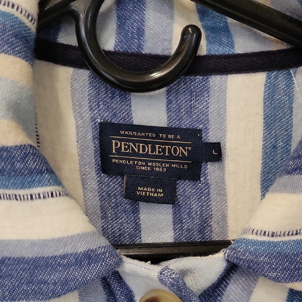 Pendleton Blue and White Striped 100% Cotton Chore Jacket Size Large - Picture 3 of 11